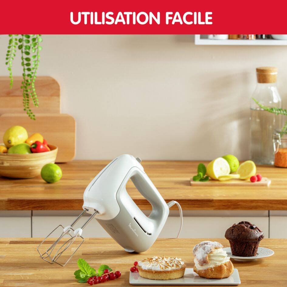 Prep Mix, Batteur électrique, 5 vitesses, 2 jeux de fouets, 450 W, Blanc et gris