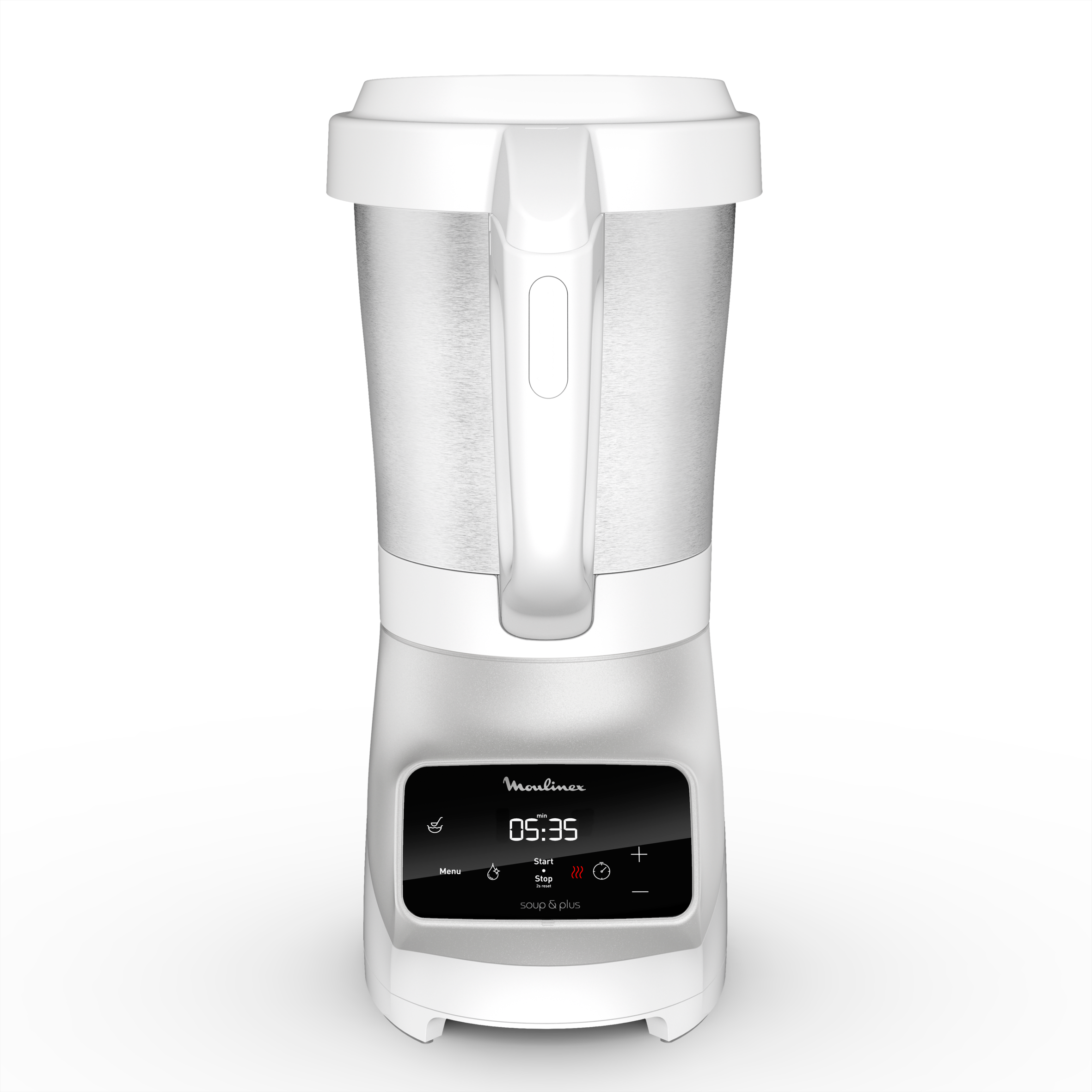 Soup&plus, Blender chauffant,  4 programmes automatiques,  Panier vapeur, 1100W, Gris