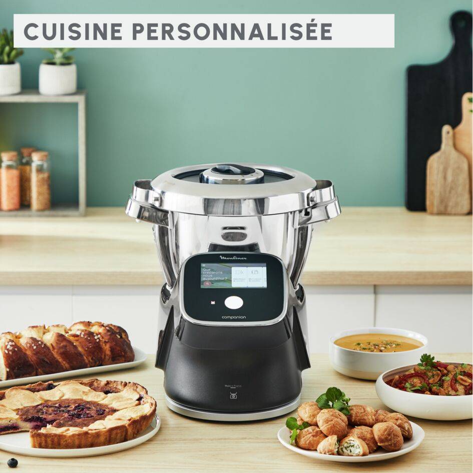 I-Companion Touch Pro, Robot cuiseur, 18 fonctions, Connecté, Pesage intégré, Recettes sur l’Ecran, Capacité  XL 10 personnes, Noir, Fabriqué en France + découpe légumes