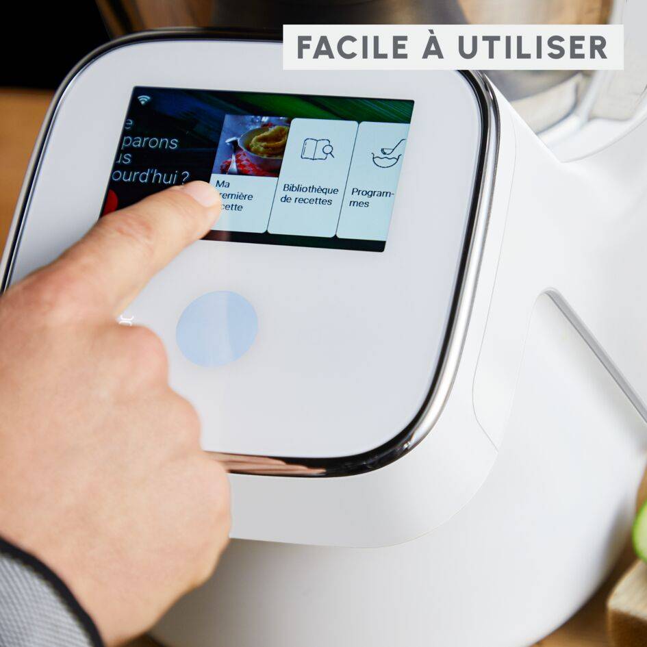 I-Companion Touch, Robot cuiseur, 17 fonctions, Connecté, Recettes sur l’écran, Capacité XL 10 personnes, Blanc, Fabriqué en France