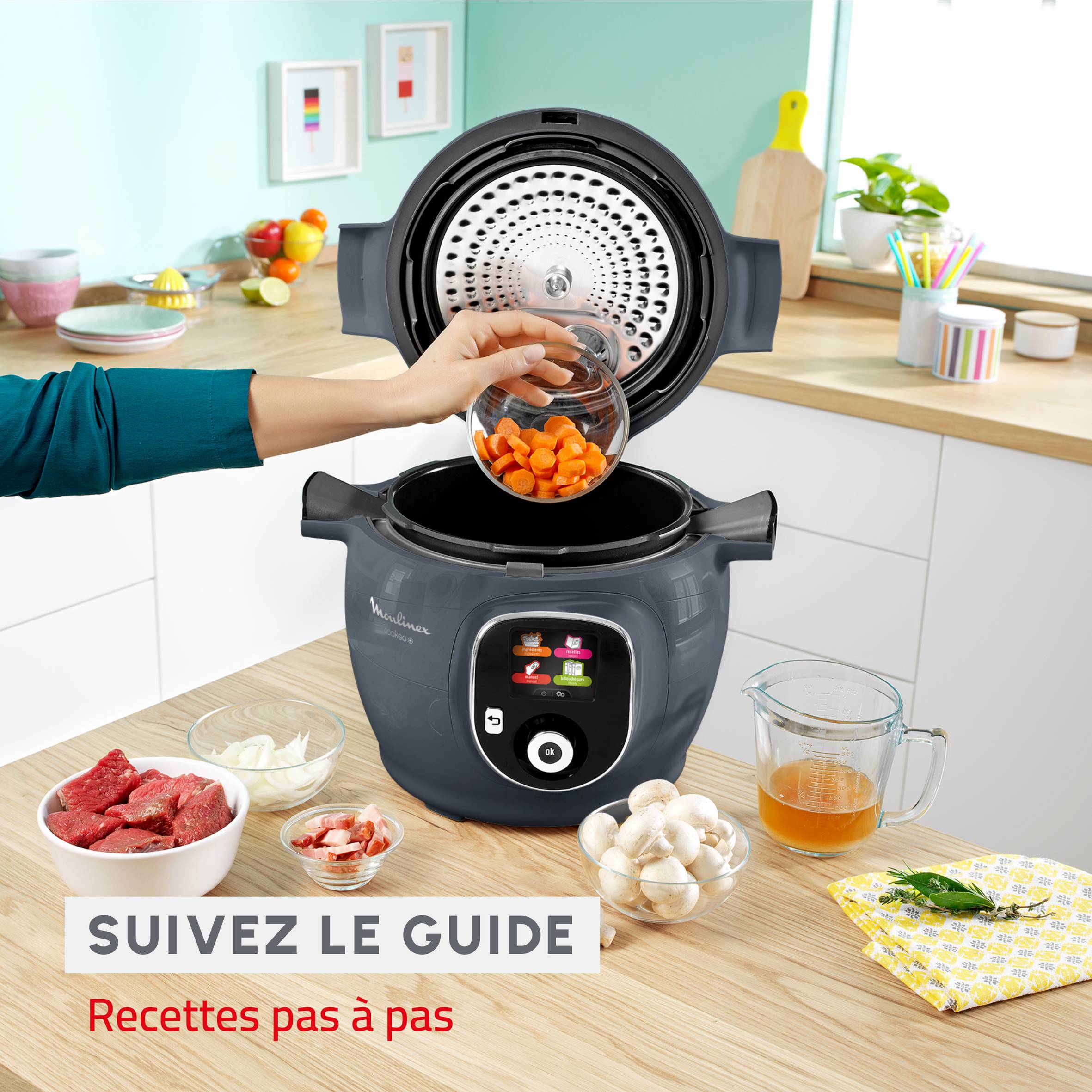 RECONDITIONNÉ Cookeo+ Multicuiseur intelligent, 150 recettes, 6 L, 6 personnes, Gris Java Pepper