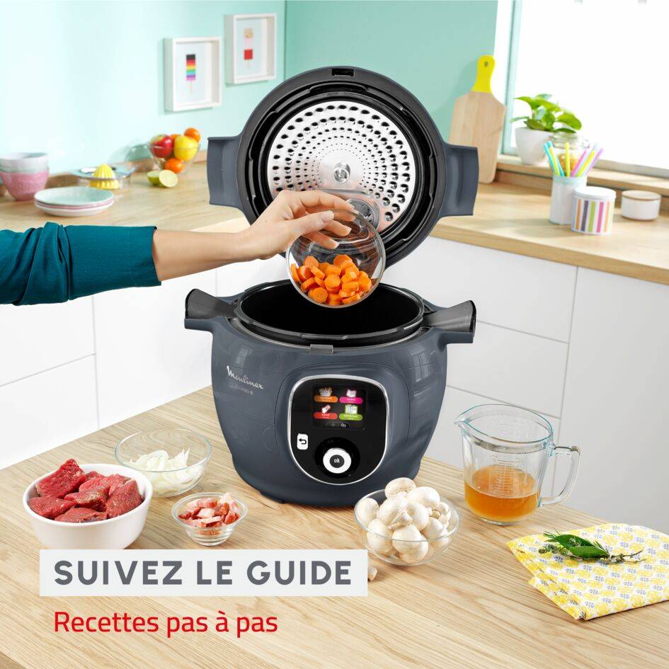 Cookeo+ Multicuiseur intelligent, 150 recettes, 6 L, 6 pers, Gris avec Extra crisp