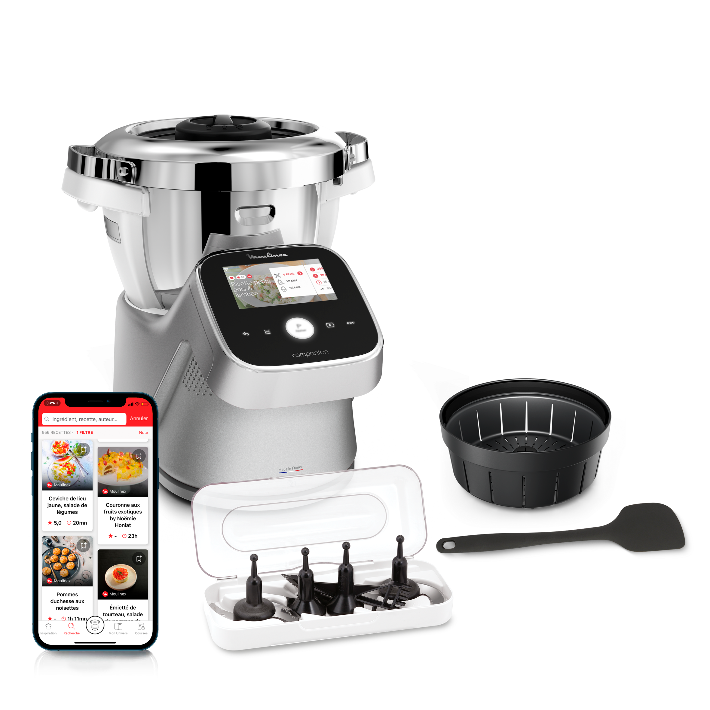 I-Companion Touch Pro, Robot cuiseur, 18 fonctions, Connecté, Pesage intégré, Recettes sur l’Ecran, XL jusqu'à 10 personnes, Argent, Fabriqué en France