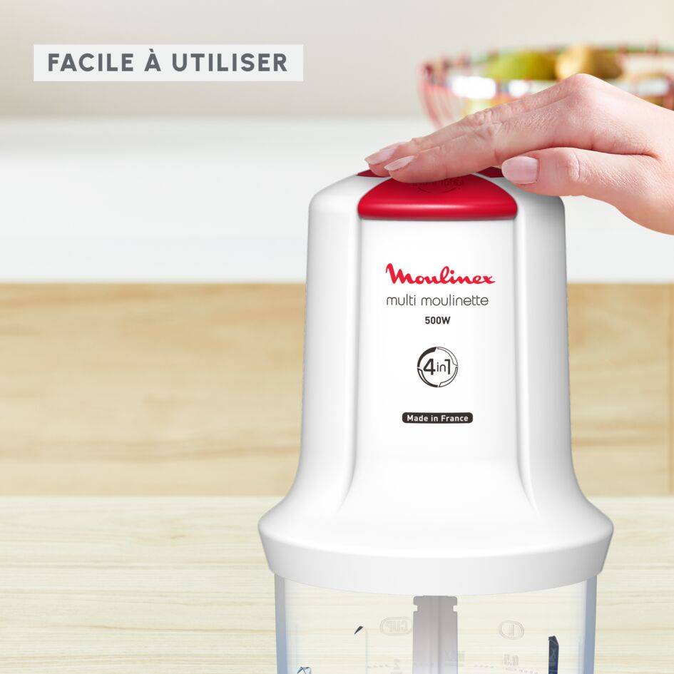 Multi moulinette, Mini hachoir, Fonction 4 en 1, Capacité 500 ml, 500 W, Blanc