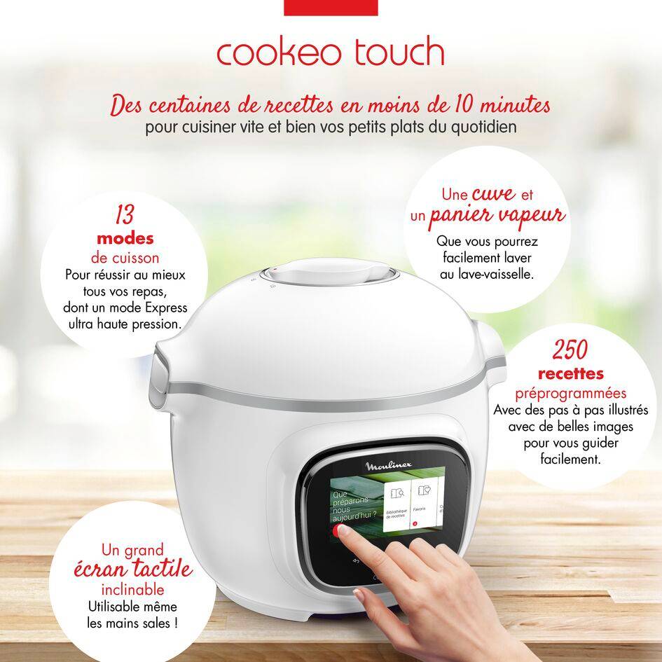 Cookeo Touch, Mullticuiseur, 250 recettes intégrées, 6L (2/6 pers.), écran tactile