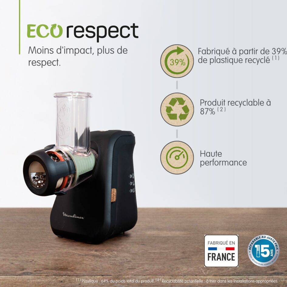 Fresh express Eco respect, Découpe-légumes, 3-en-1, 3 cônes, Noir