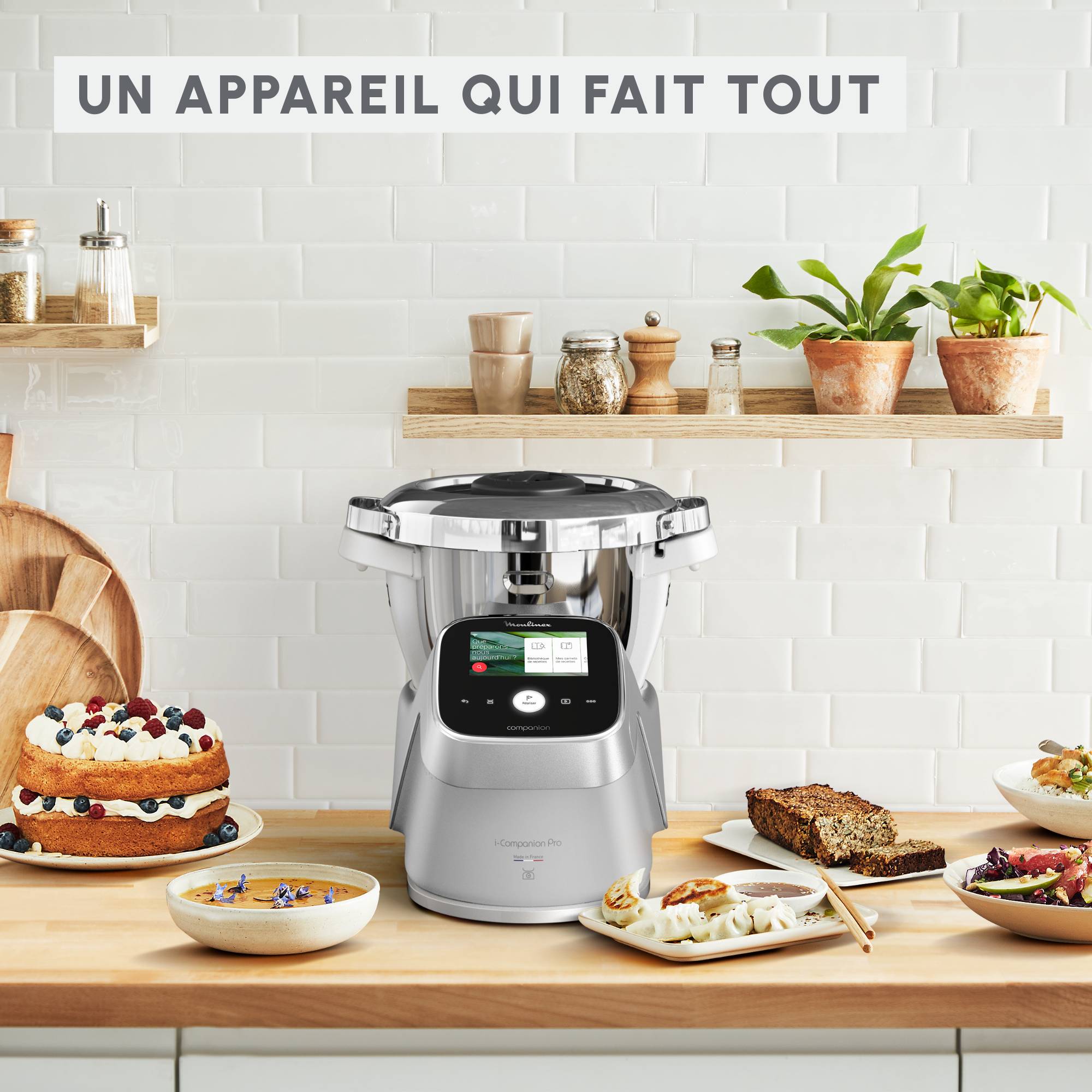 I-Companion Touch Pro, Robot cuiseur, 18 fonctions, Connecté, Pesage intégré, Recettes sur l’Ecran, XL jusqu'à 10 personnes, Argent, Fabriqué en France