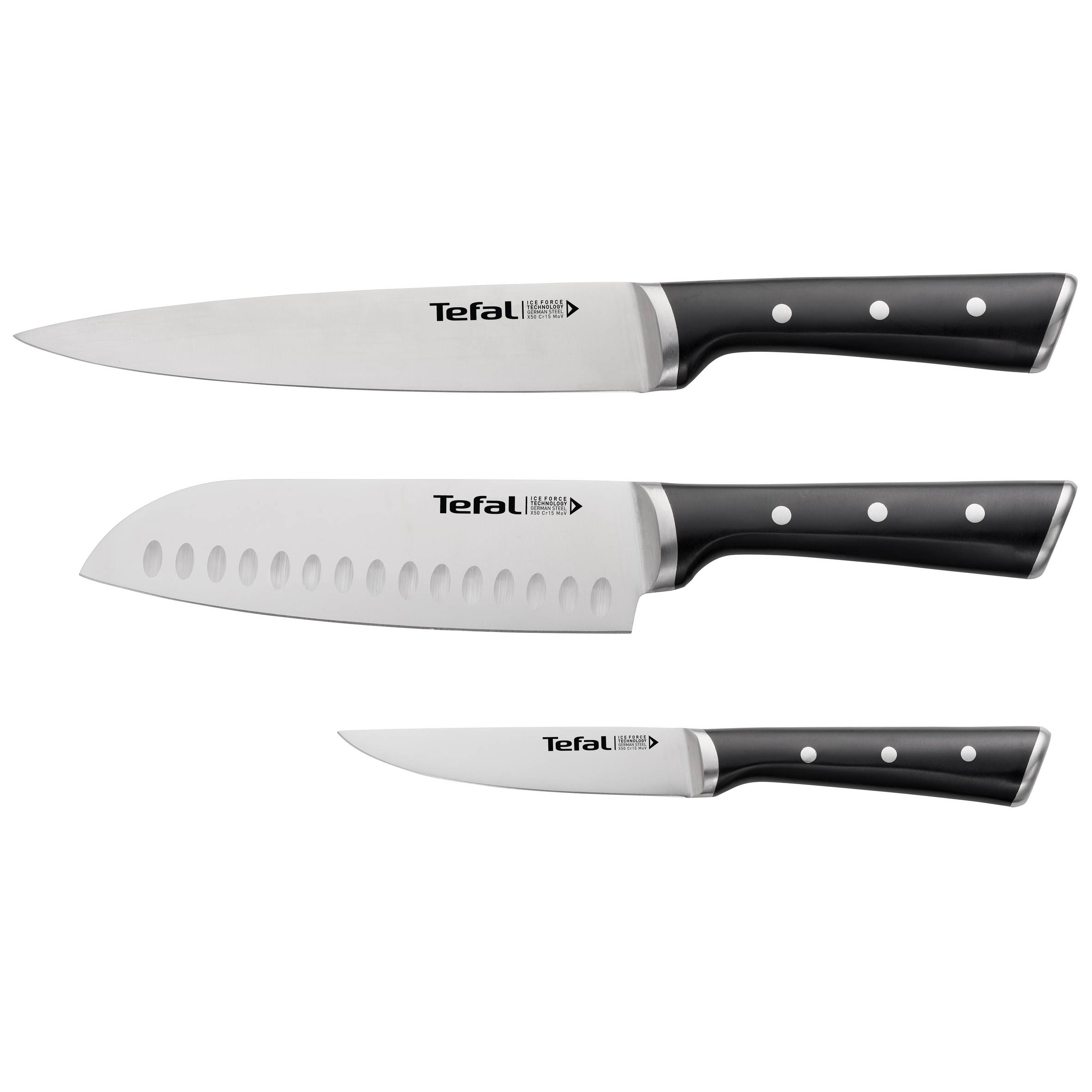 Set Ice Force 3 pièces : Couteaux à trancher 20cm + Santoku 18cm + Utilitaire 11cm
