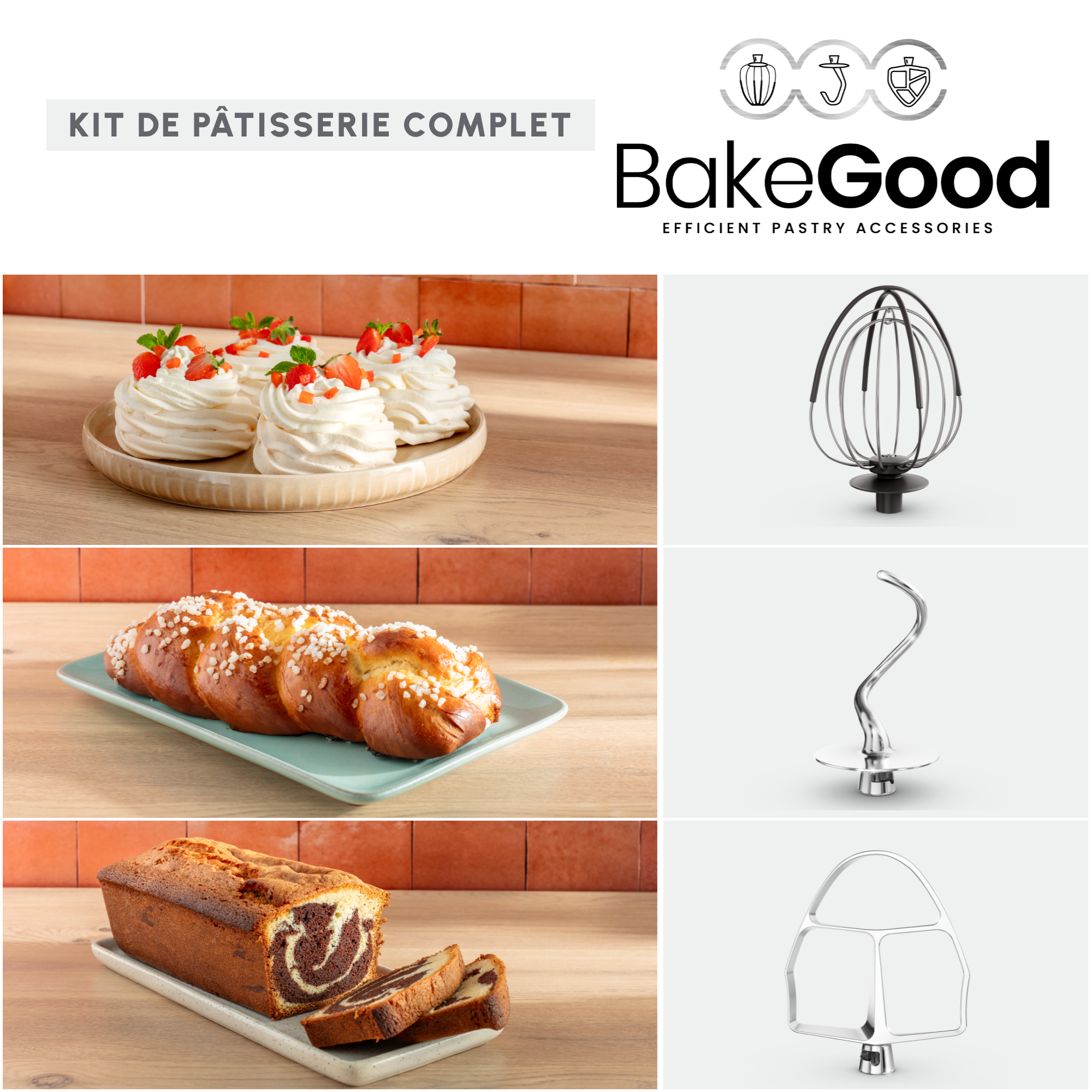 Bake Partner, Robot pâtissier, Bol de 4,6 L, Kit pâtisserie, Blender de 1,25 L, Découpe légumes, Broyeur et Hachoir, 1100 W
