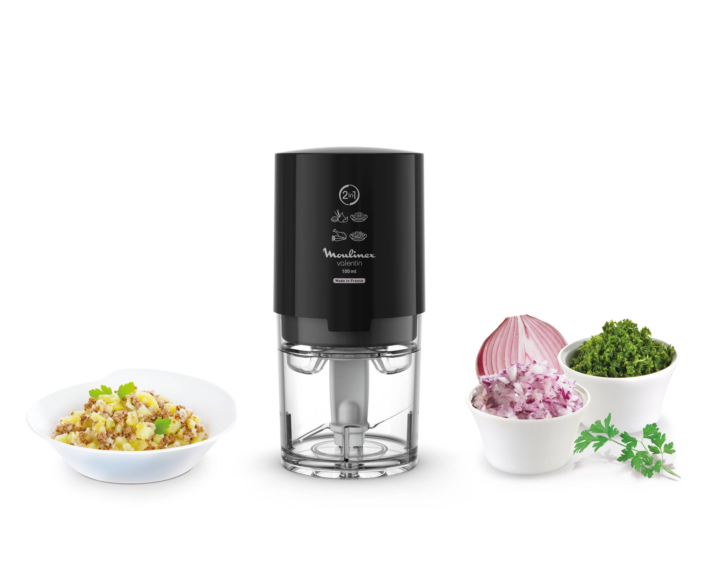 Valentin, Mini Hachoir, Compact, Fonction 2 en 1, capacité 50 ml, Noir
