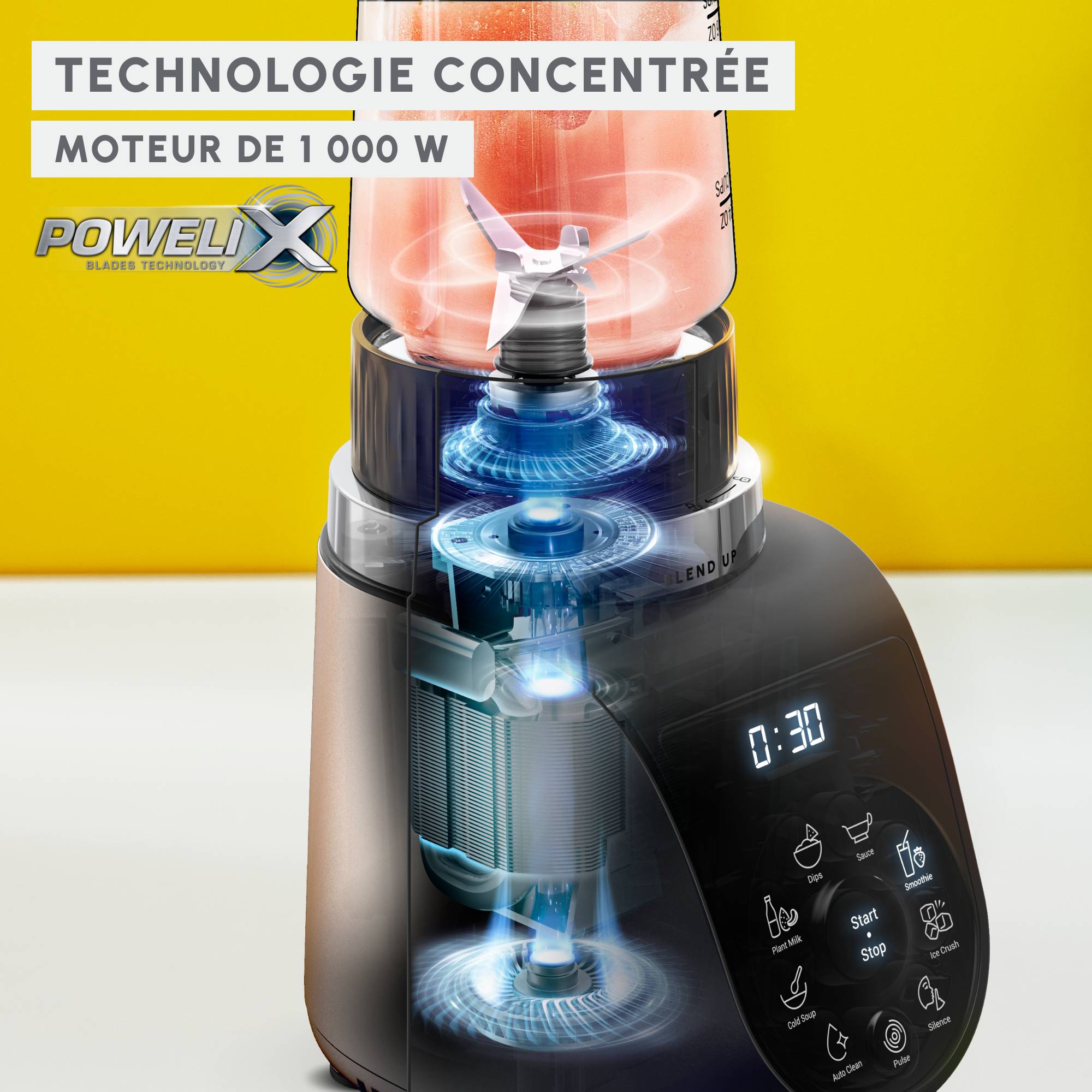 Blend Up, Blender mini, Bol tritan 0.85L, 1000W, 8 programmes, 6 lames