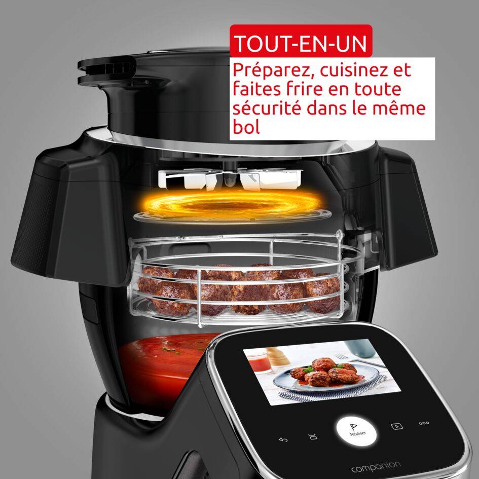 i-Companion Touch Pro avec extension air fryer, Robot cuiseur, 3L, Noir