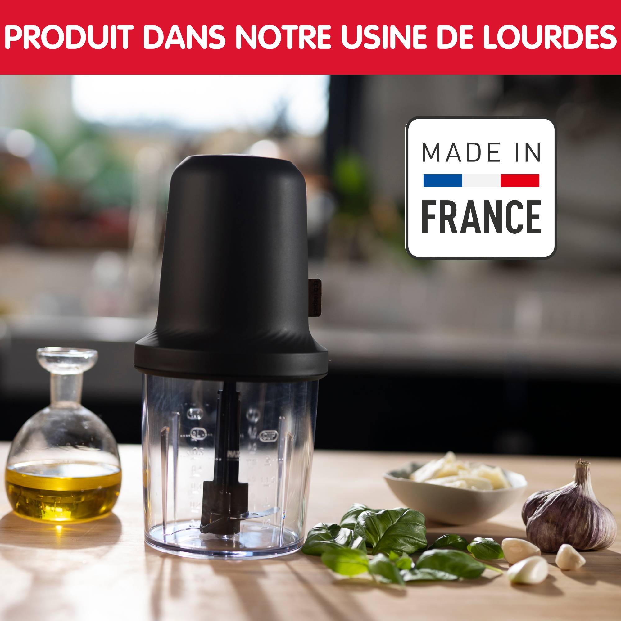 Hachoir Eco respect, Mini hachoir, Eco design, Fonction 3 en 1, Capacité 500 ml, 500 W, Gris