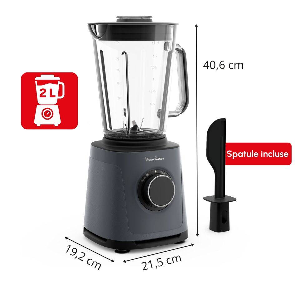 PerfectMix Essential, Blender haute performance, Technologie de lames Powelix, Bol en verre de 2L, 1200W, gris