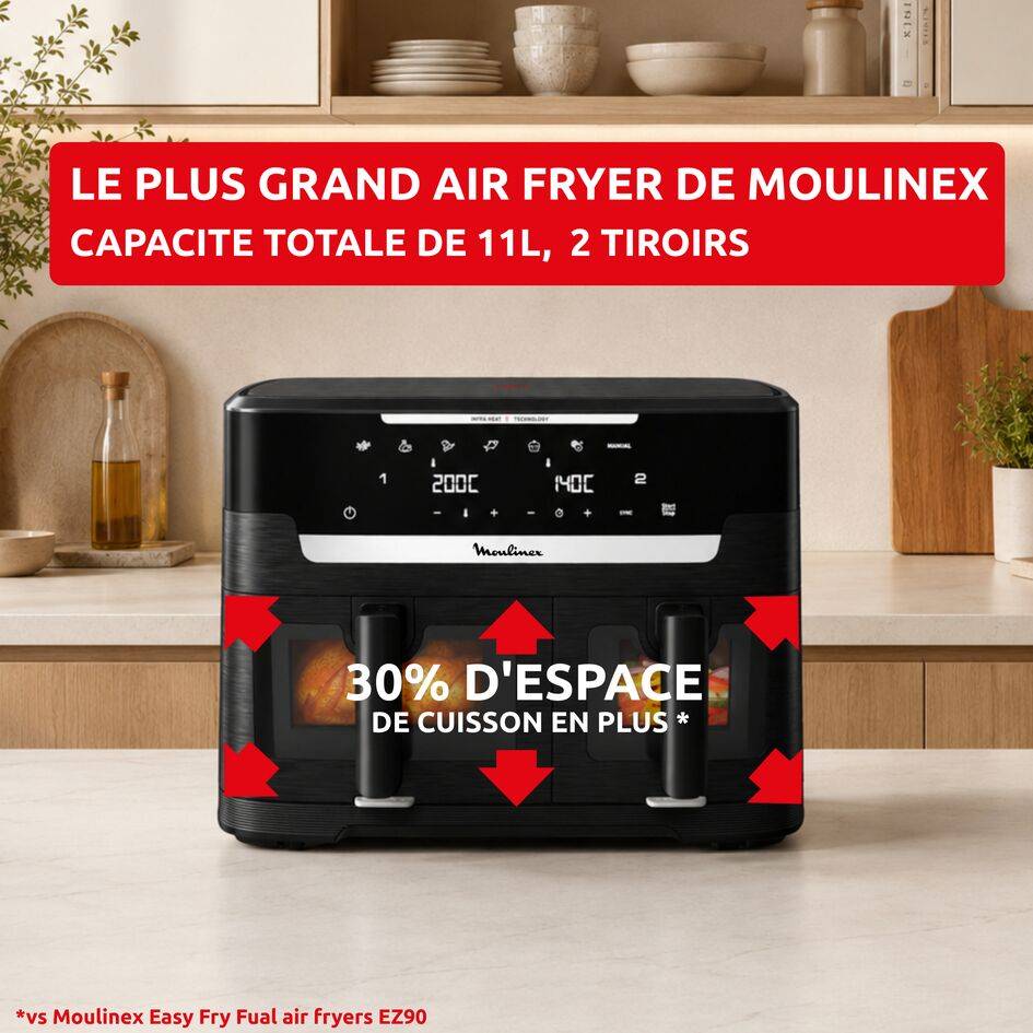 Ever Fry XXL Dual 11L, Dual Air Fryer, Cuisson Synchronisée, Façade amovible