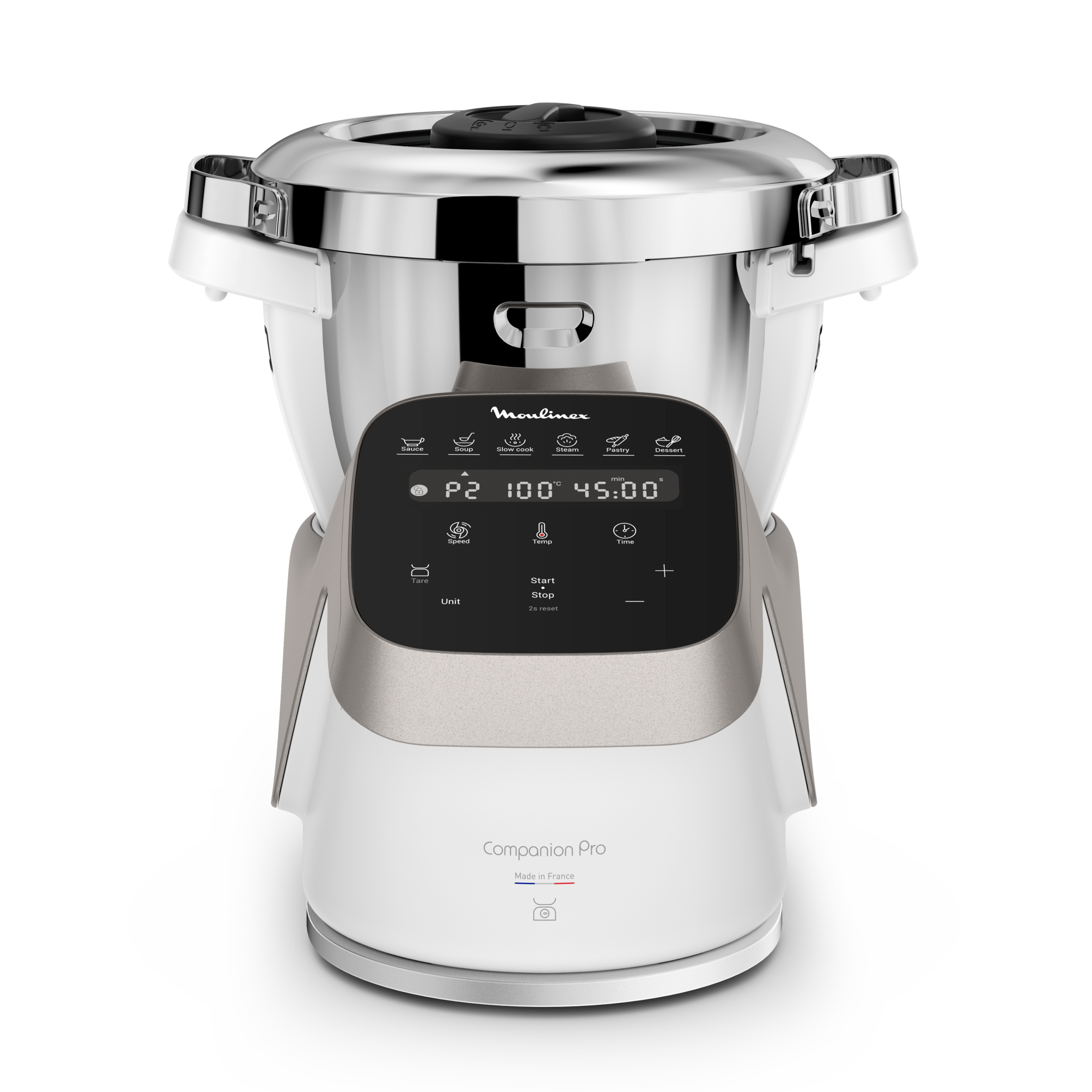 Companion Pro, Robot Cuiseur, 15 fonctions, Pesage intégré, Capacité XL 10 personnes, Gris, Fabriqué en France