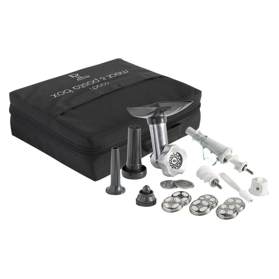 Accessoire Coach Meat and Pasta Box, Hachoir à viande, Extracteur de coulis, Embout à biscuits, saucisses et Kebbes, Pochette de rangement,  5 fonctions en 1