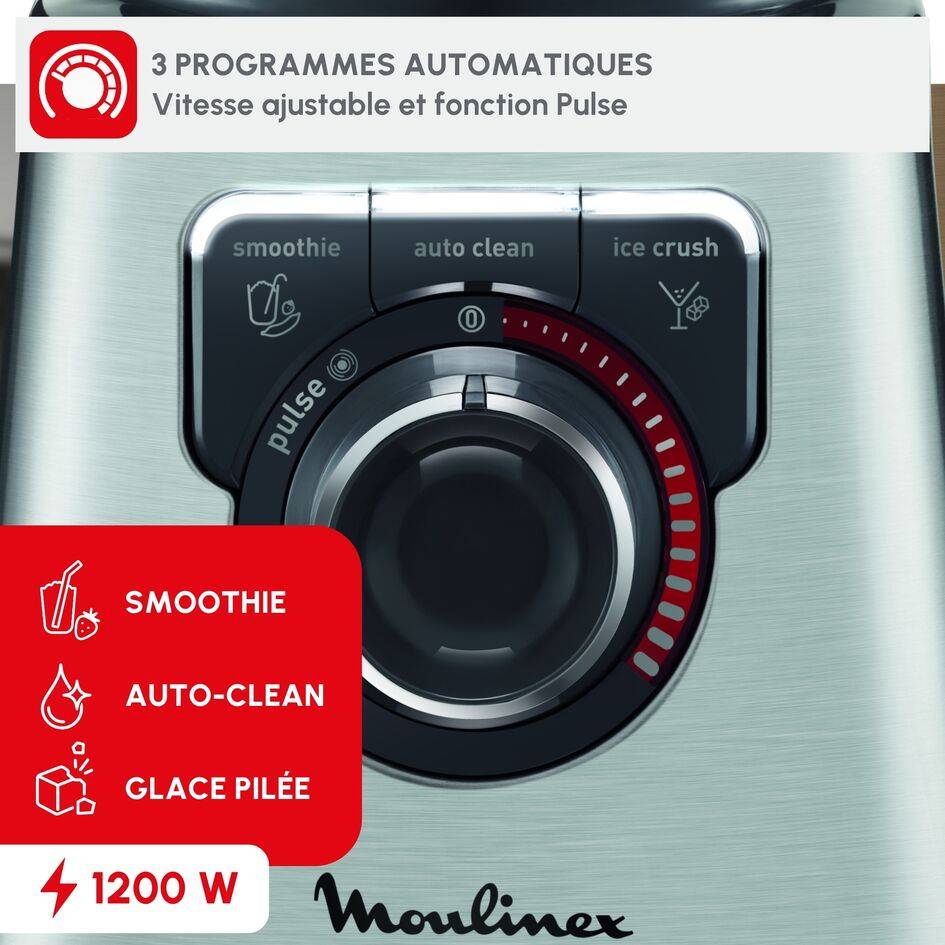 PerfectMix +, Blender haute performance, Lames powelix, Bol en verre de 2L, 1200W, Noir silver
