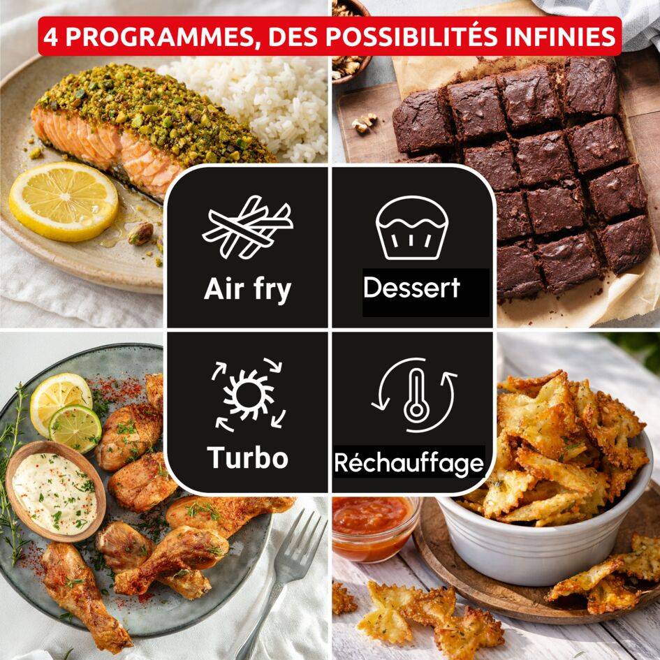 Crisp&Go, Air fryer en verre 2 bols, 1,4 L et 3,8 L, 4 modes