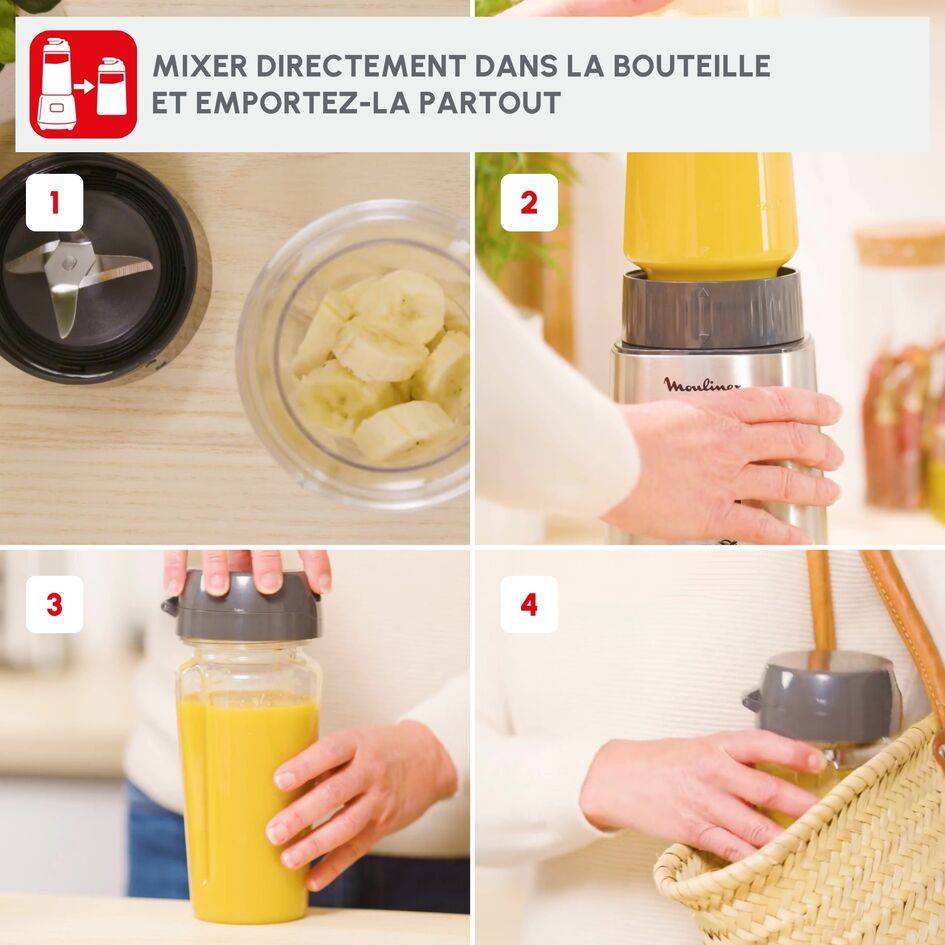 Pulséo, Mini blender, bol en verre, gourde à emporter, 400 W