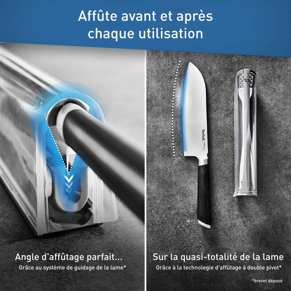 Ever Sharp Couteau de chef 16,5 cm + aiguiseur intégré avec étui, Technologie brevetée