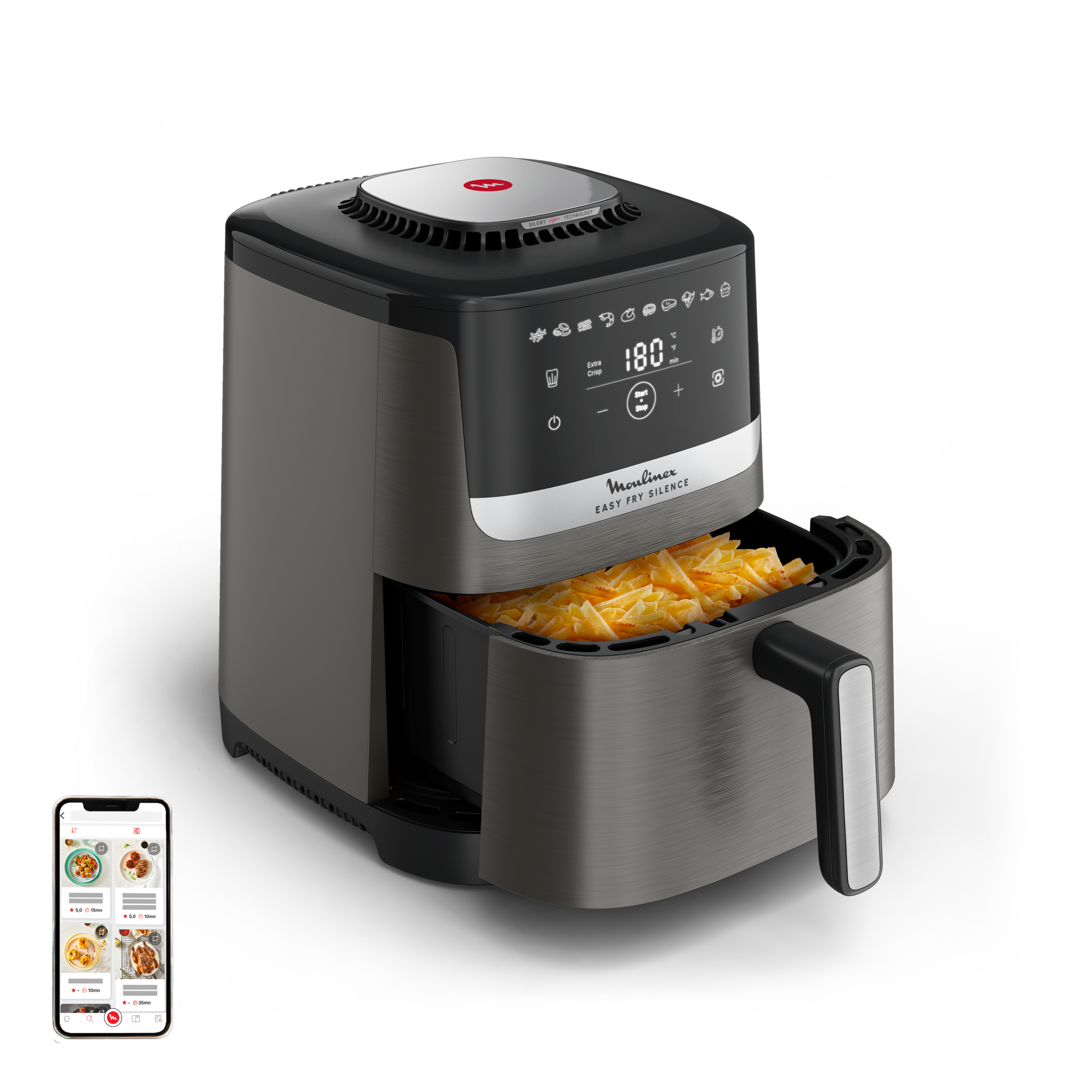 RECONDITIONNÉ Easy Fry Silence, air fryer, 5 L, Technologie Silence, Gris charbon