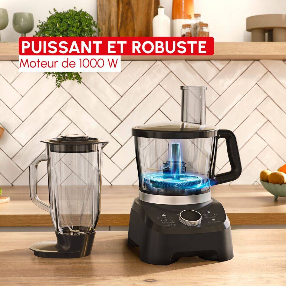 Double Force, Robot multifonction, 1 000 W, 28 fonctions, 8 accessoires, Noir