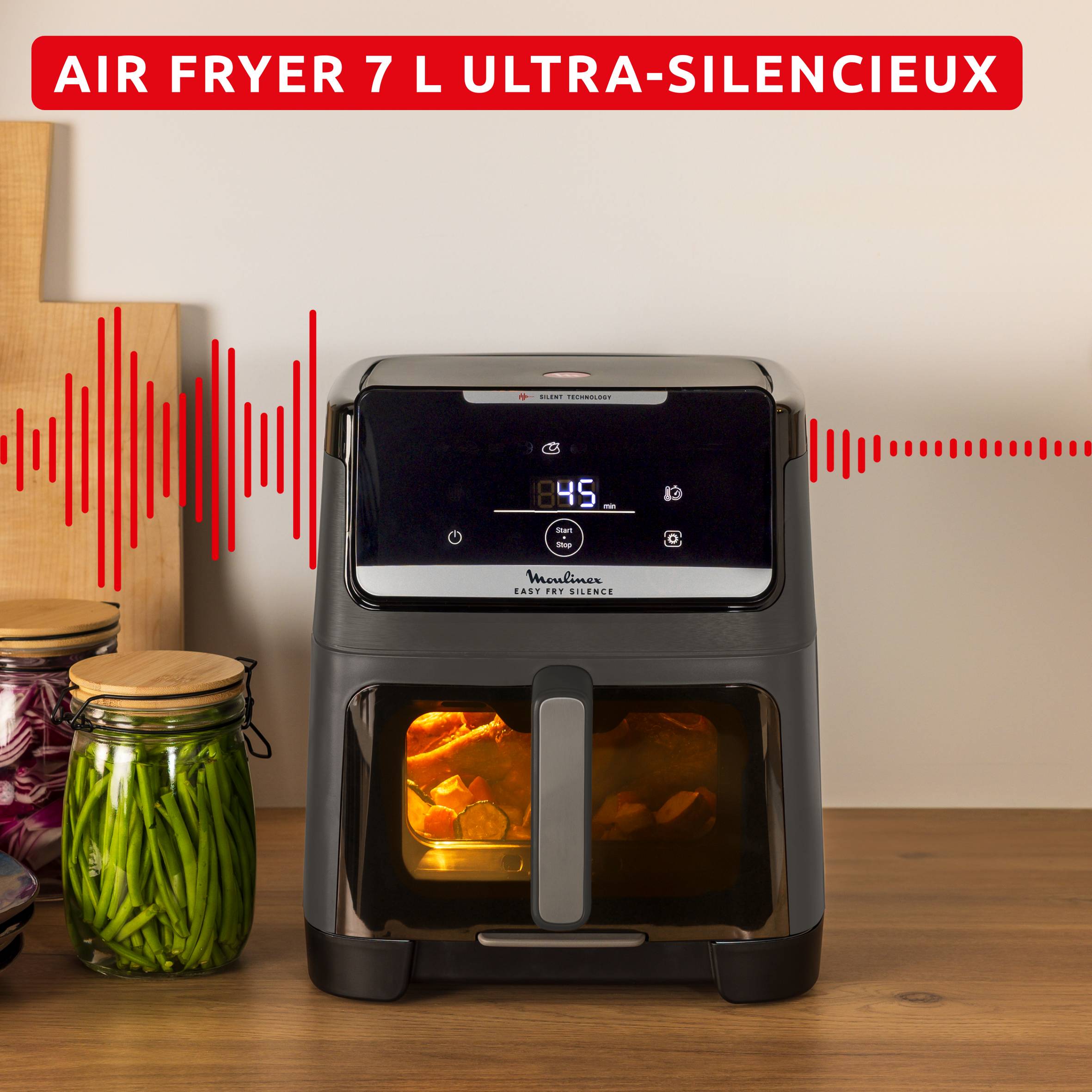 Easy Fry Silence 7 L, Le air fryer XXL le plus silencieux avec façade amovible