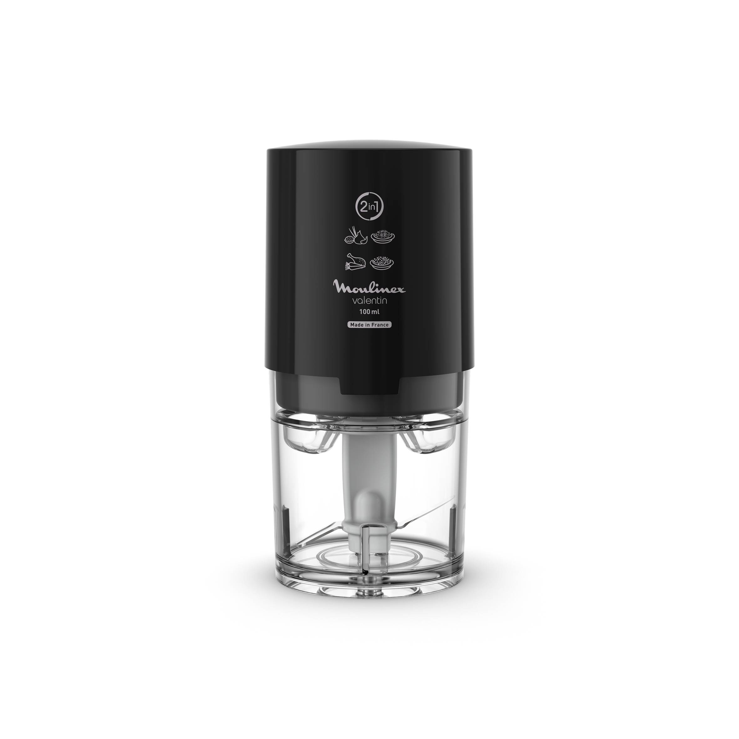 Valentin, Mini Hachoir, Compact, Fonction 2 en 1, capacité 50 ml, Noir