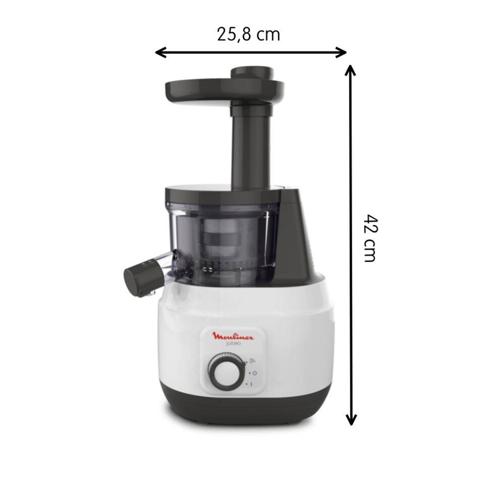 Juiceo, Centrifugeuse, 1 vitesse, Fonction reverse, Facile à nettoyer, Capacité 800ml, Blanche