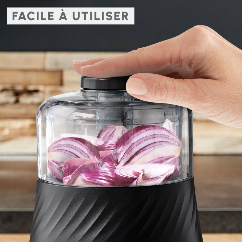 La Moulinette Eco Respect, Hachoir, Eco conçue en France, Fonsction 4 en 1, Capacité 500 ml, Noire