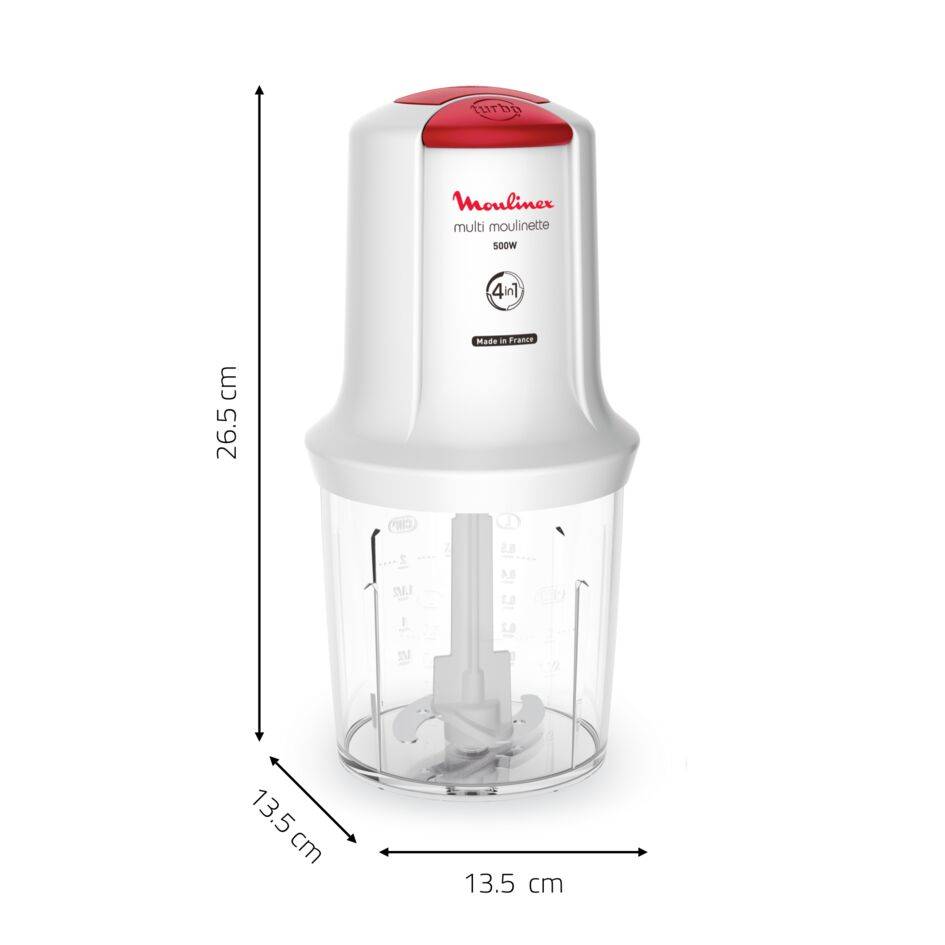 Multi moulinette, Mini hachoir, Fonction 4 en 1, Capacité 500 ml, 500 W, Blanc