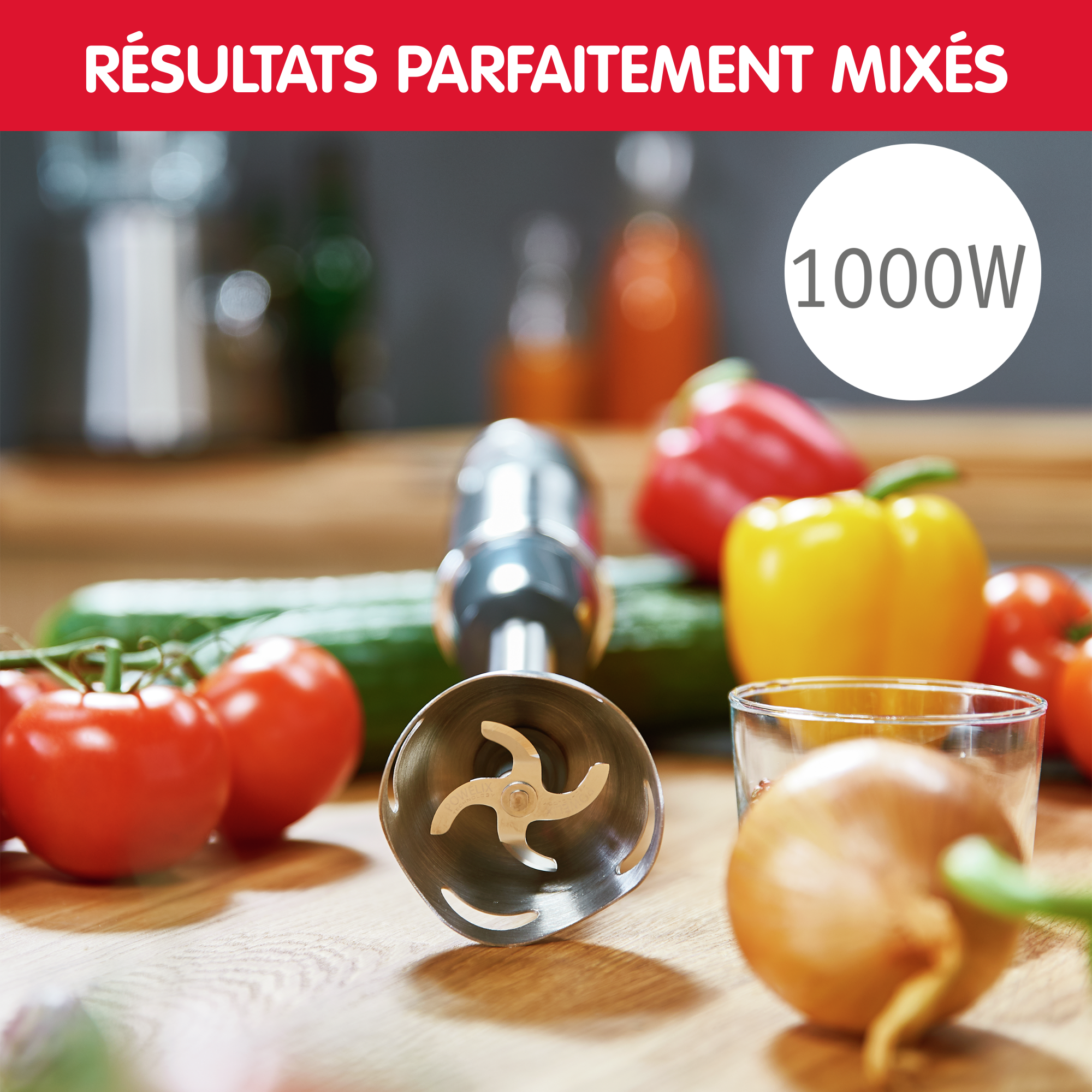 Quickchef 3 en 1, Pied mixeur, Lames powelix, 10 vitesses, Accessoires mini hachoir et fouet, Noir et métal