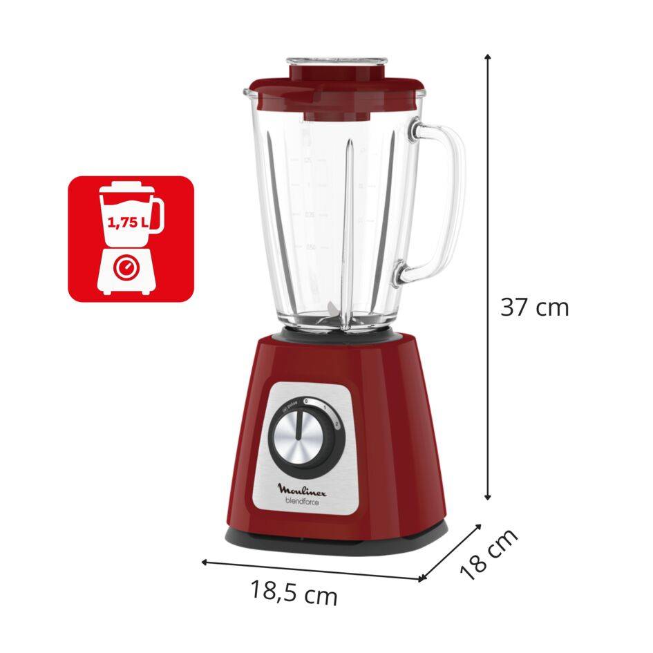Blendforce 2, Blender, Bol verre 1.75L, 800W, 2 vitesses,  4 lames, Rouge