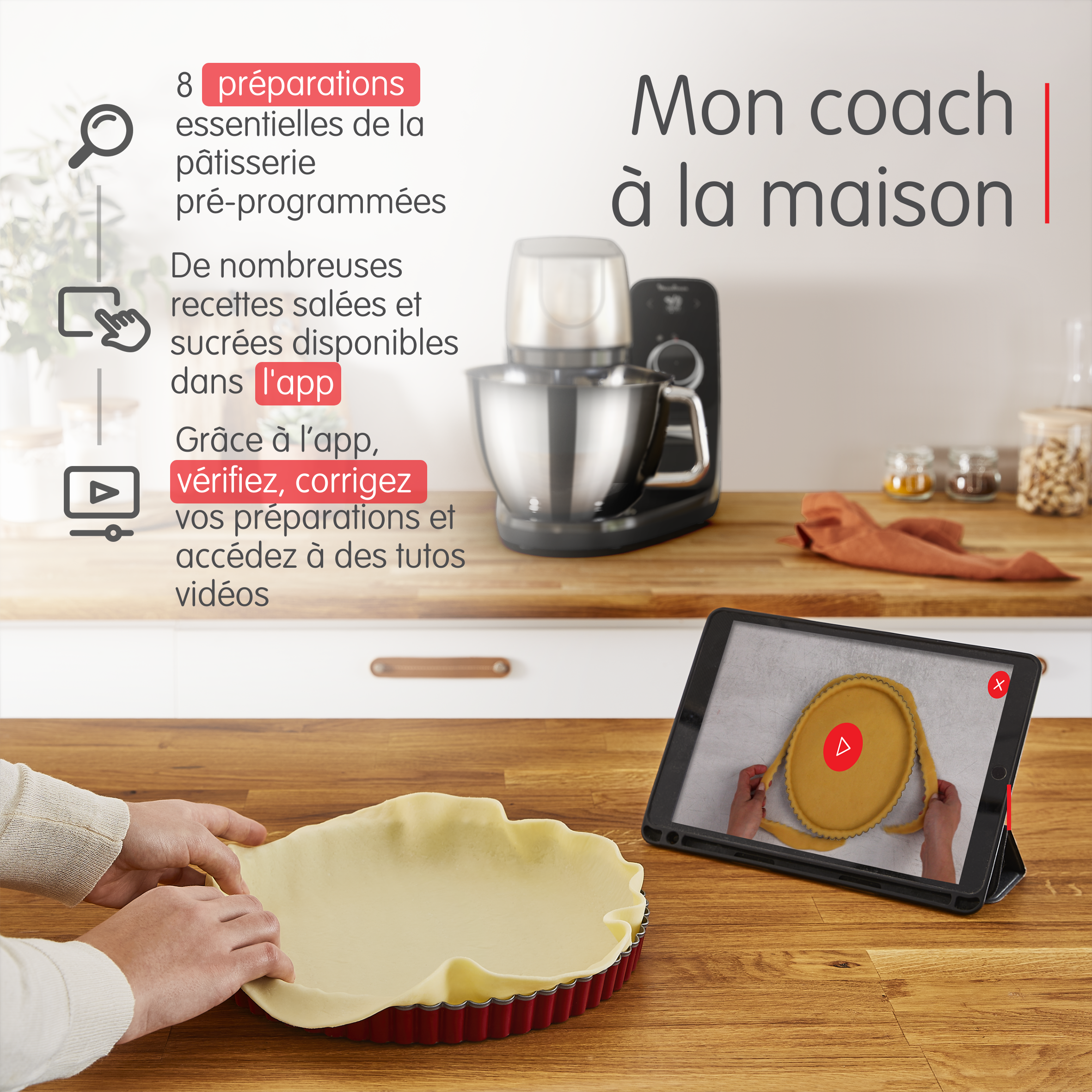 Coach, Robot pâtissier, Bol de 5,5 L, Kit pâtisserie, Marye et pinceaux,  Coaching en pâtisserie, 1200 W