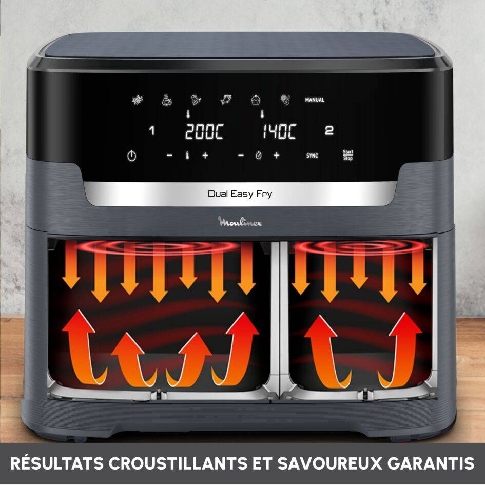 Easy Fry Dual XXL 11L, 2 tiroirs, Cuisson synchronisée, jusqu'à 10 personnes