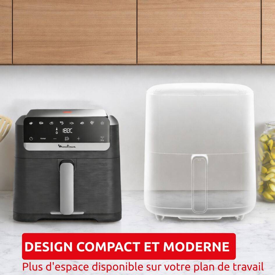 Easy Fry Compact, Air fryer, Capacité XL 7,5 L, Façade amovible, Genius system, Design compact, moule, gris