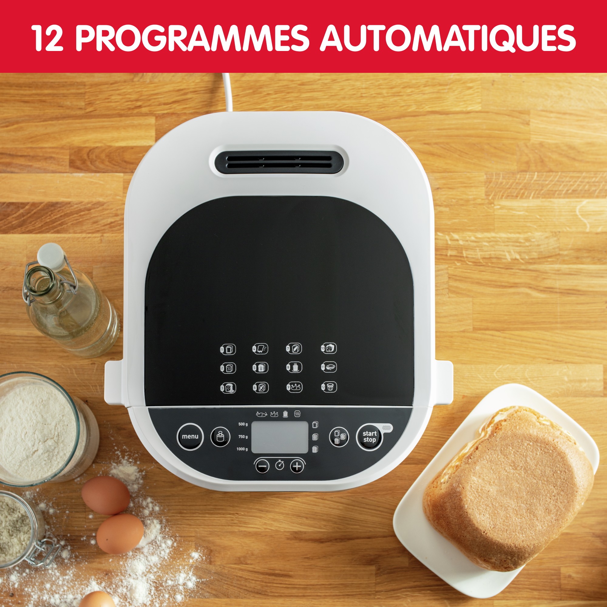 Fast & Delicious, Machine à Pain maison, 1kg, Confiture, 12 programmes