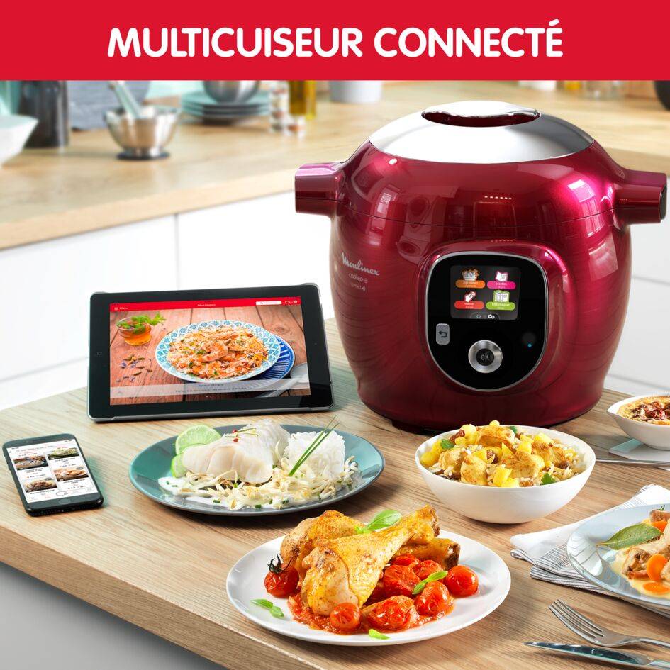 Cookeo+ Connect 200 recettes Rouge, avec spatule incluse