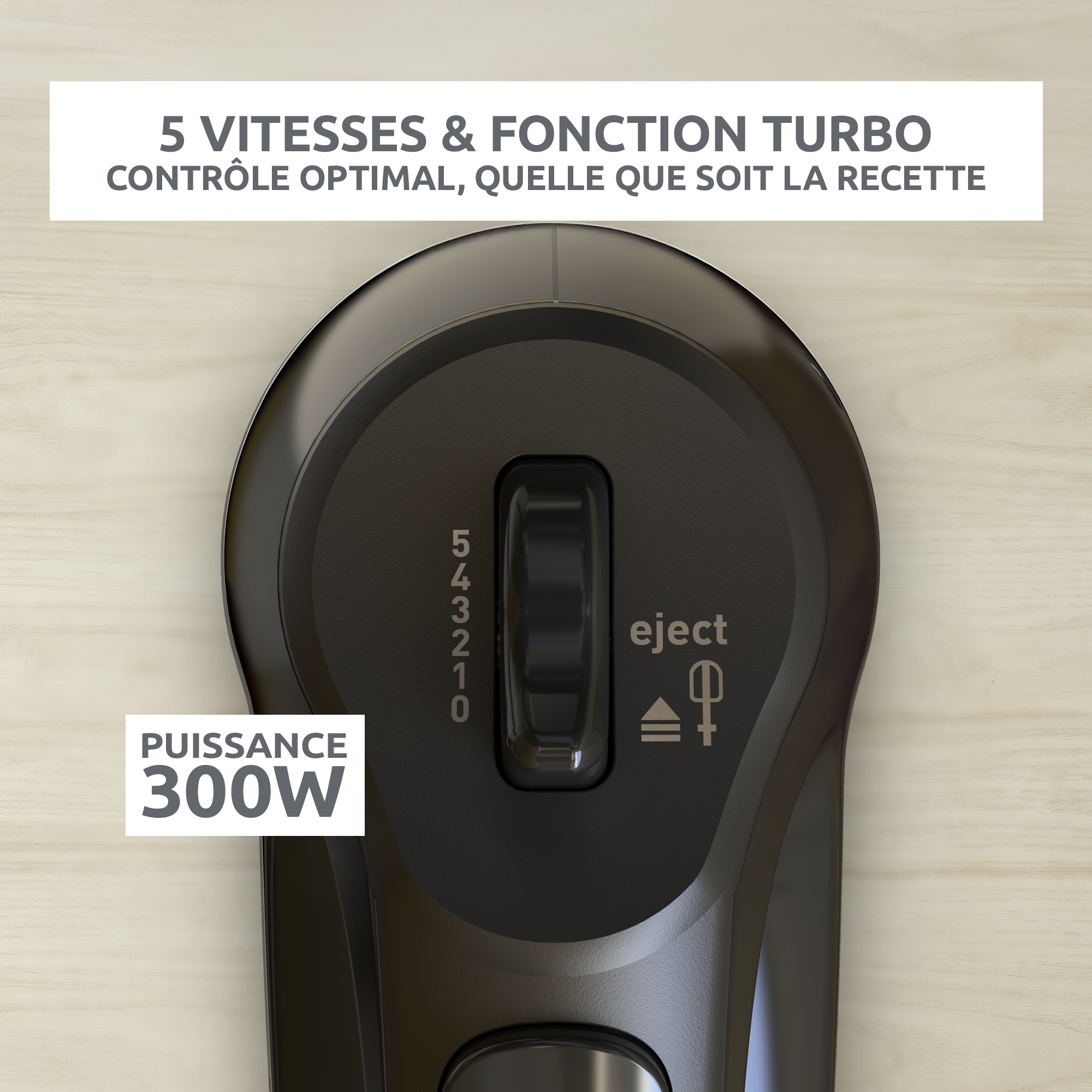 Quick Mix, Batteur électrique, 5 vitesses, 2 jeux de fouets, 300 W, Noir