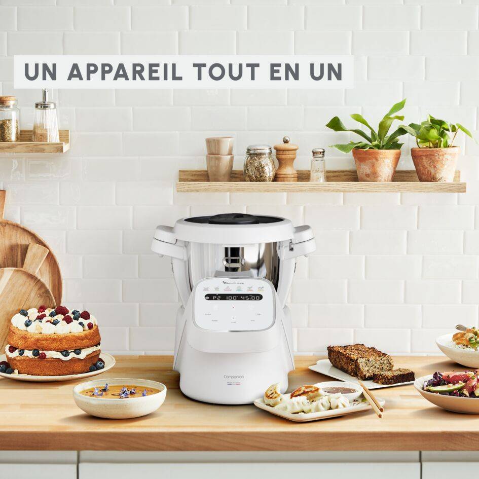 Companion, Robot cuiseur, 14 fonctions, Capacité XL 10 personnes, Blanc, Fabriqué en France