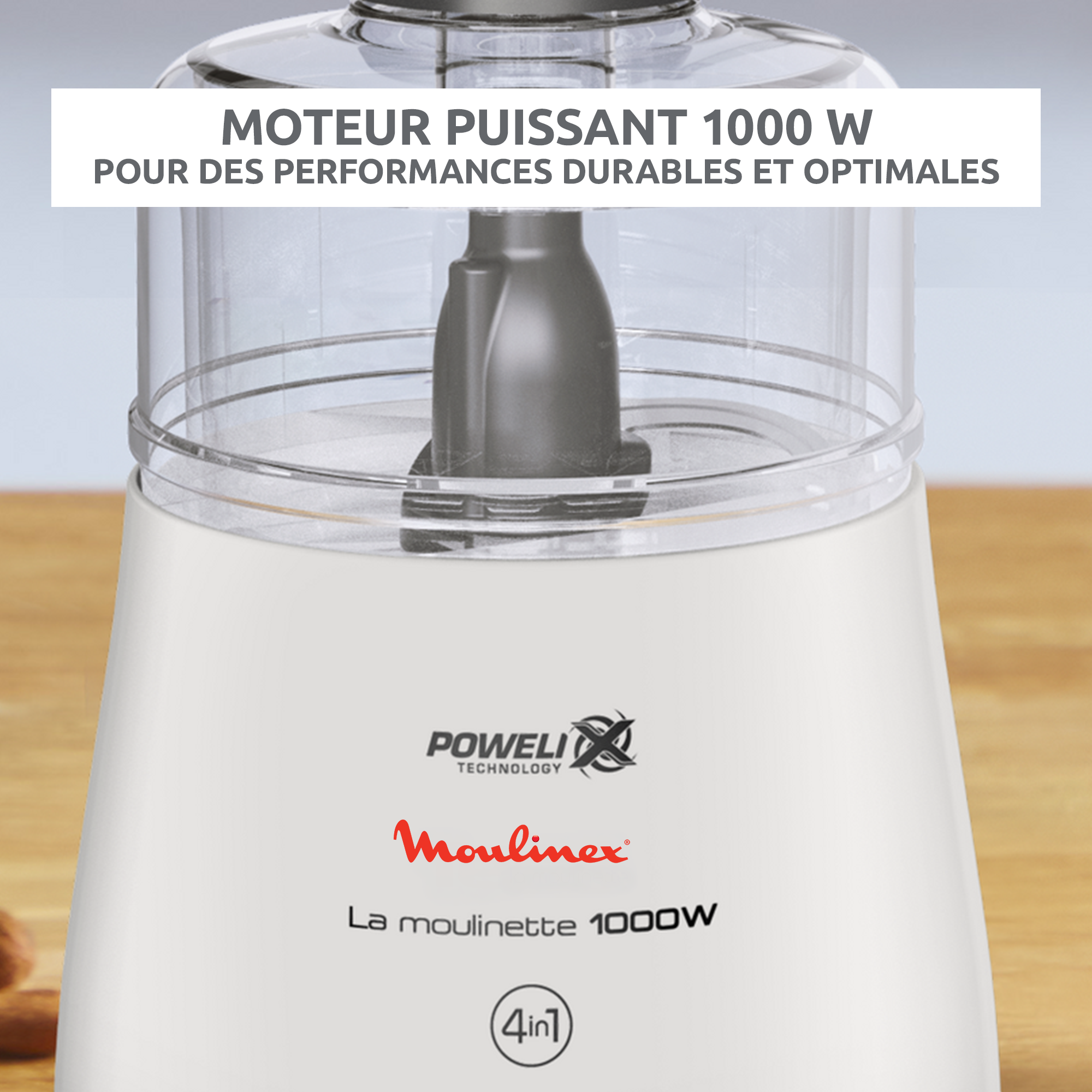 La Moulinette, Hachoir, Capacité 500 ml, Fonction 4 en 1, 1000 W, blanche