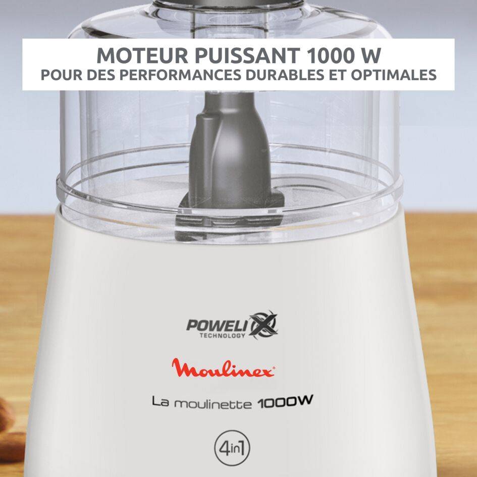 La Moulinette, Hachoir, Capacité 500 ml, Fonction 4 en 1, 1000 W, blanche
