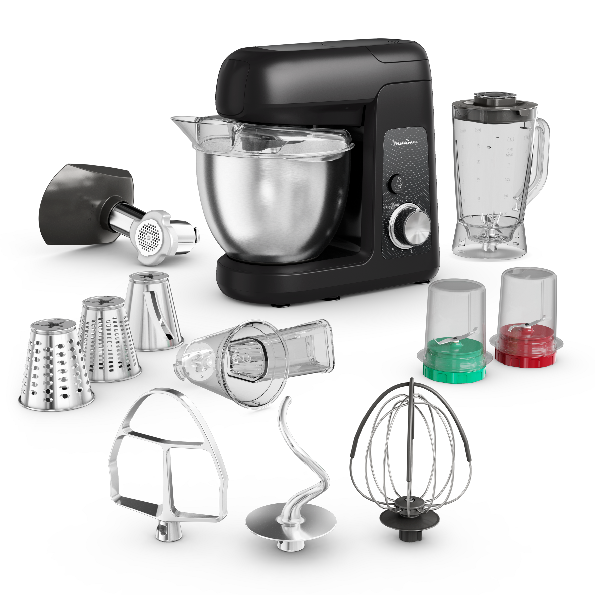 Bake Partner, Robot pâtissier, Bol de 4,6 L, Kit pâtisserie, Blender de 1,25 L, Découpe légumes, Broyeur et Hachoir, 1100 W
