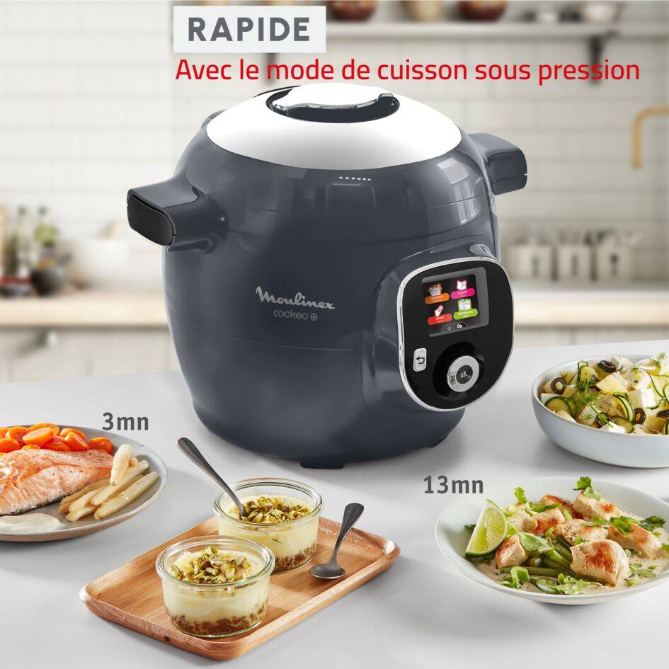 Cookeo+ Multicuiseur intelligent, 150 recettes, 6 L, 6 personnes, Gris Java Pepper