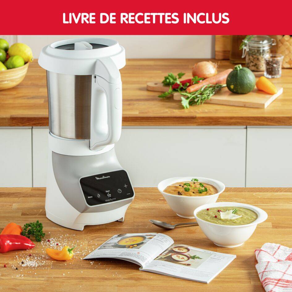 Soup&plus, Blender chauffant,  4 programmes automatiques,  Panier vapeur, 1100W, Gris