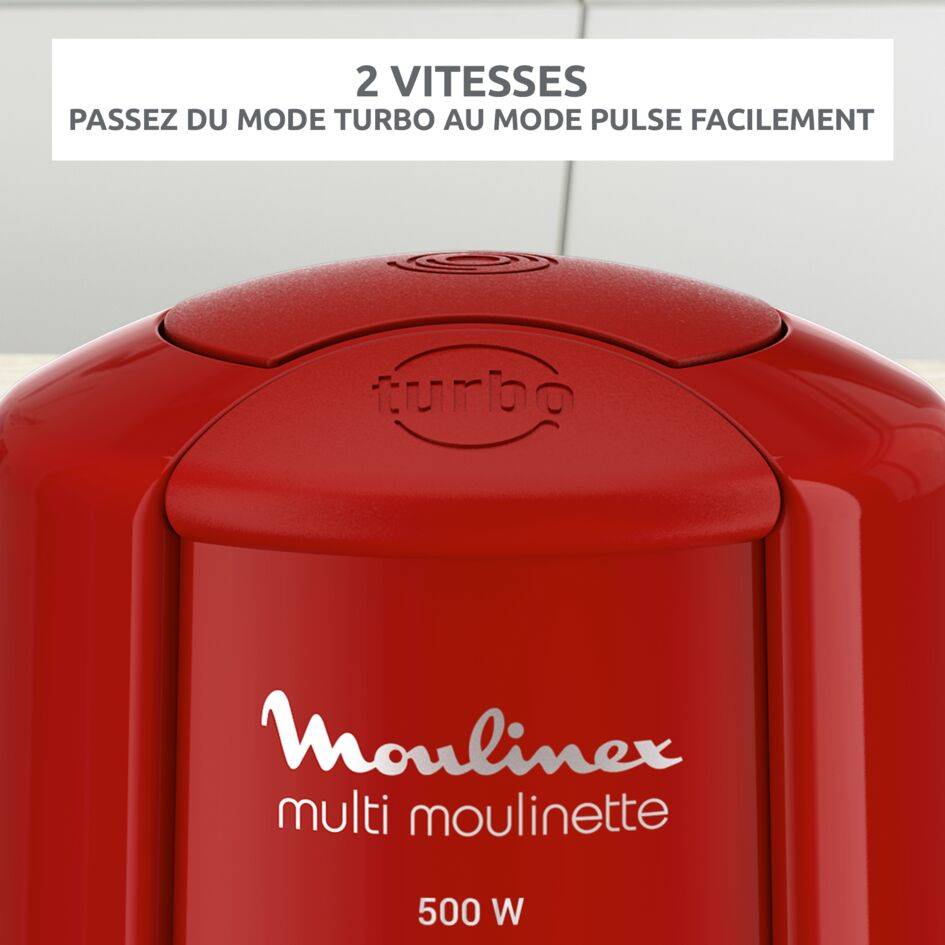 Multi moulinette, Mini hachoir, Fonction 3 en 1, Capacité 500 ml, 500 W, Rouge