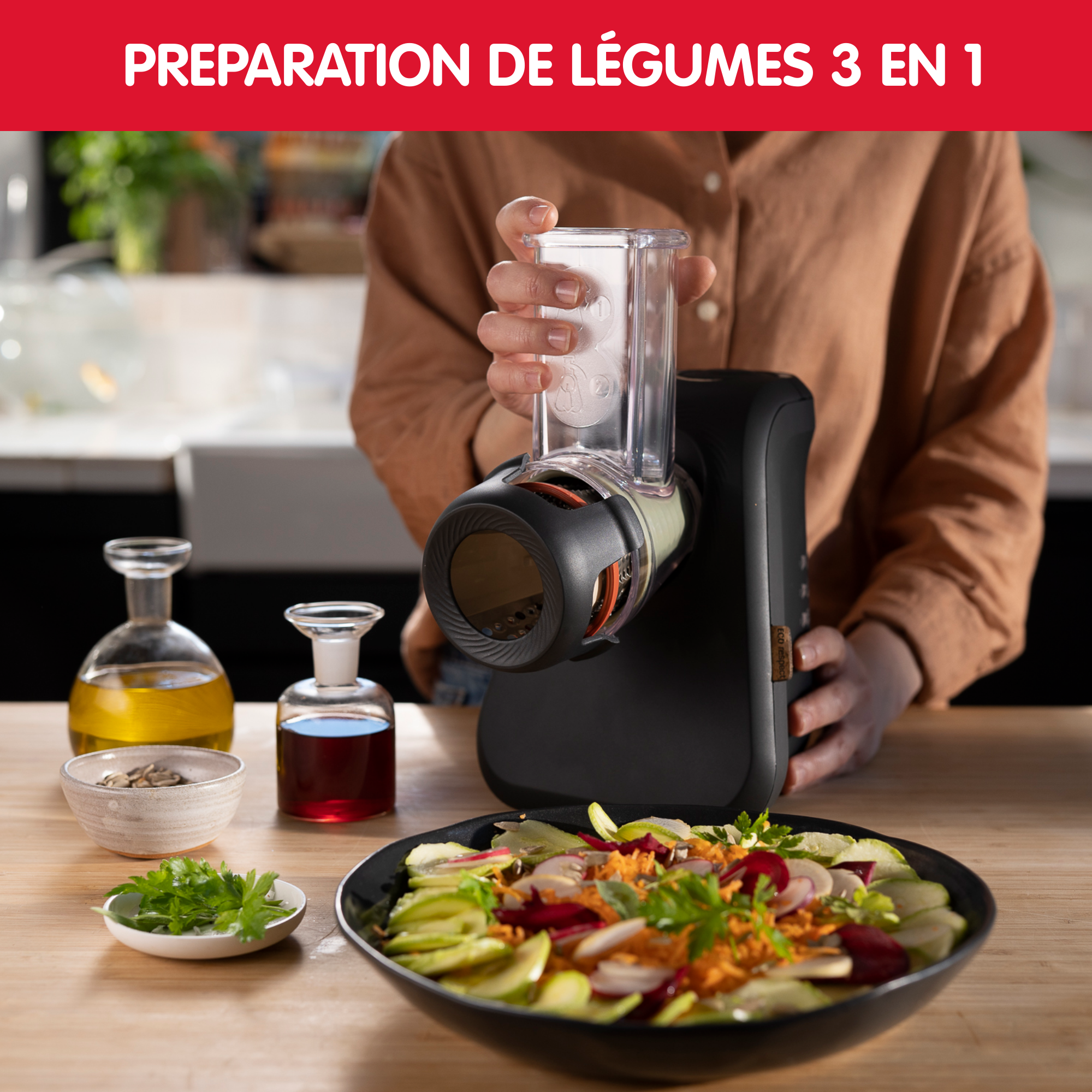 Fresh express Eco respect, Découpe-légumes, 3-en-1, 3 cônes, Noir
