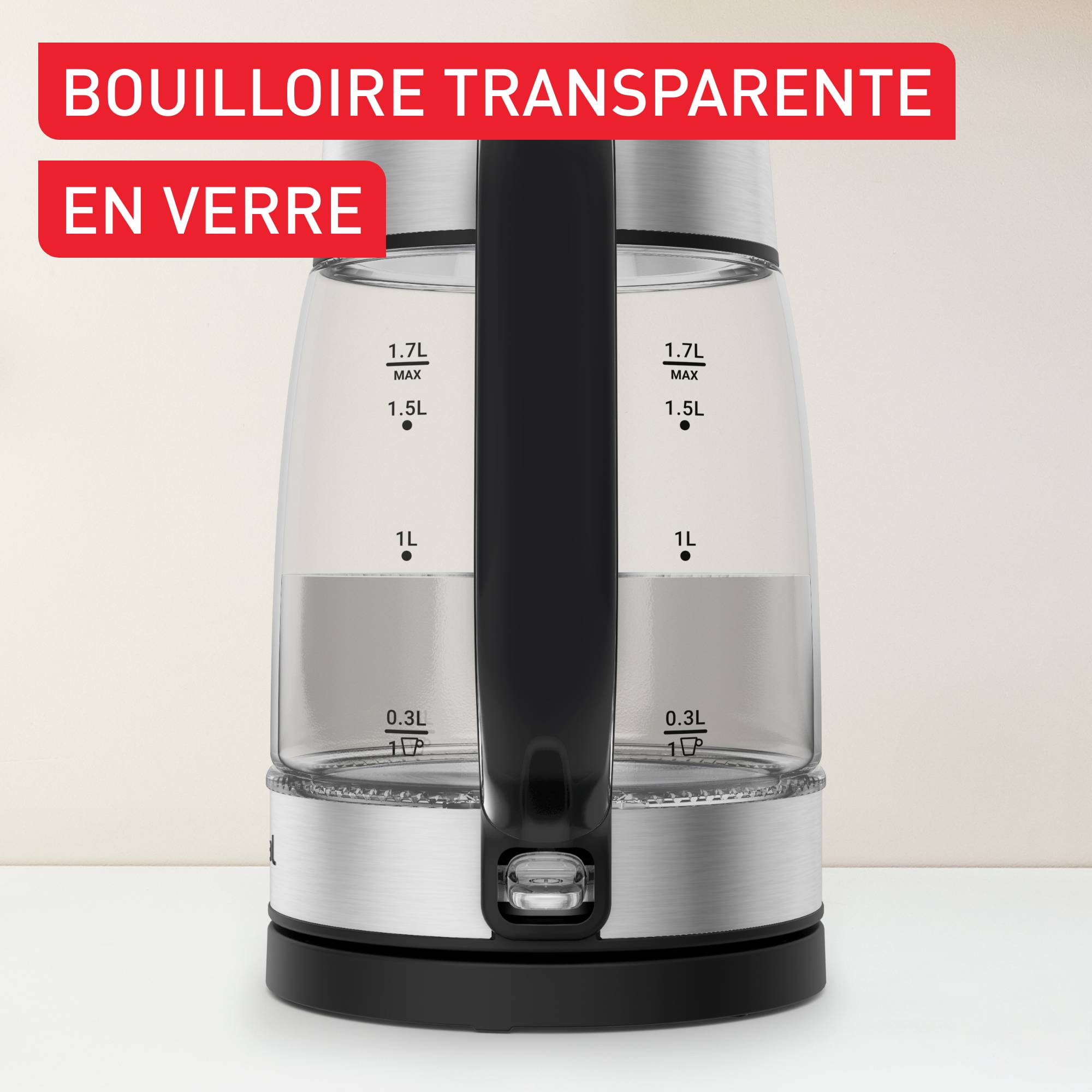 Bouilloire électrique en verre, 1.7 L, Bec verseur précis, Eclairage d'ambiance