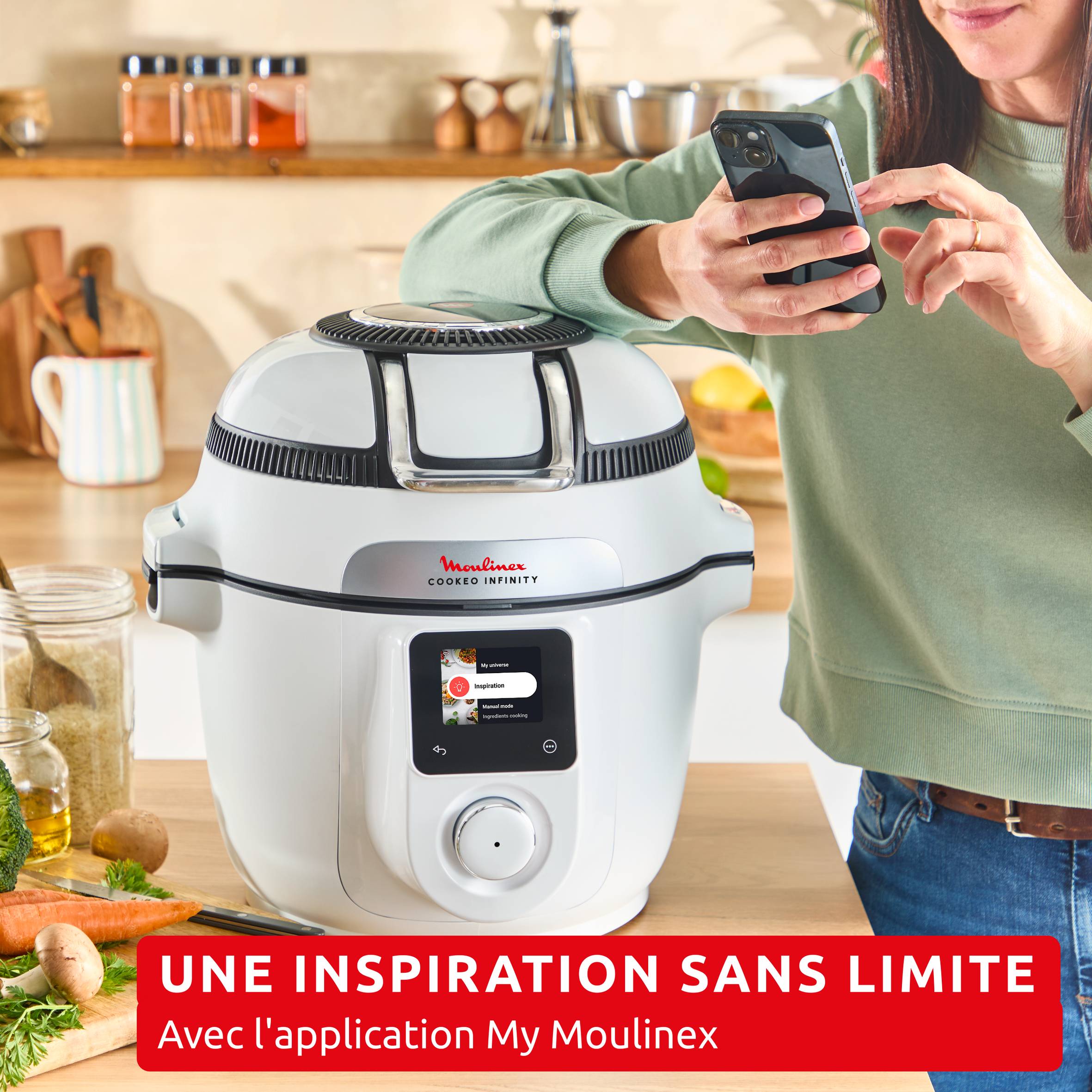 Cookeo Infinity, 16 modes de cuisson, Sans pale de mélange, Blanc